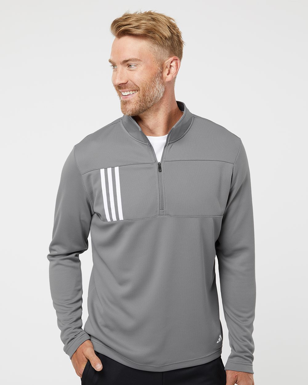 Harriton Men's 3-Stripes Double-Knit Quarter-Zip Pullover - A482