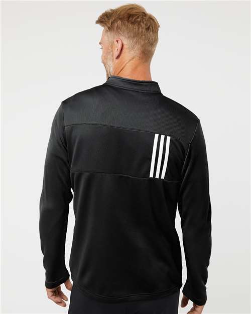 Adidas Men's 3-Stripes Double-Knit Quarter-Zip Pullover - A482 Black- Grey Two