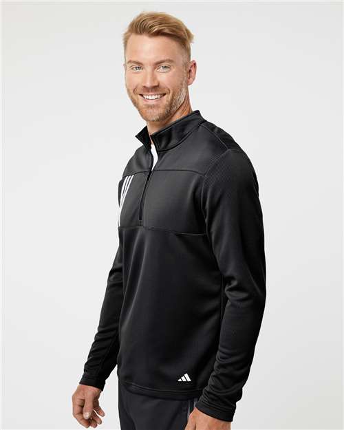 Adidas Men's 3-Stripes Double-Knit Quarter-Zip Pullover - A482 Black- Grey Two