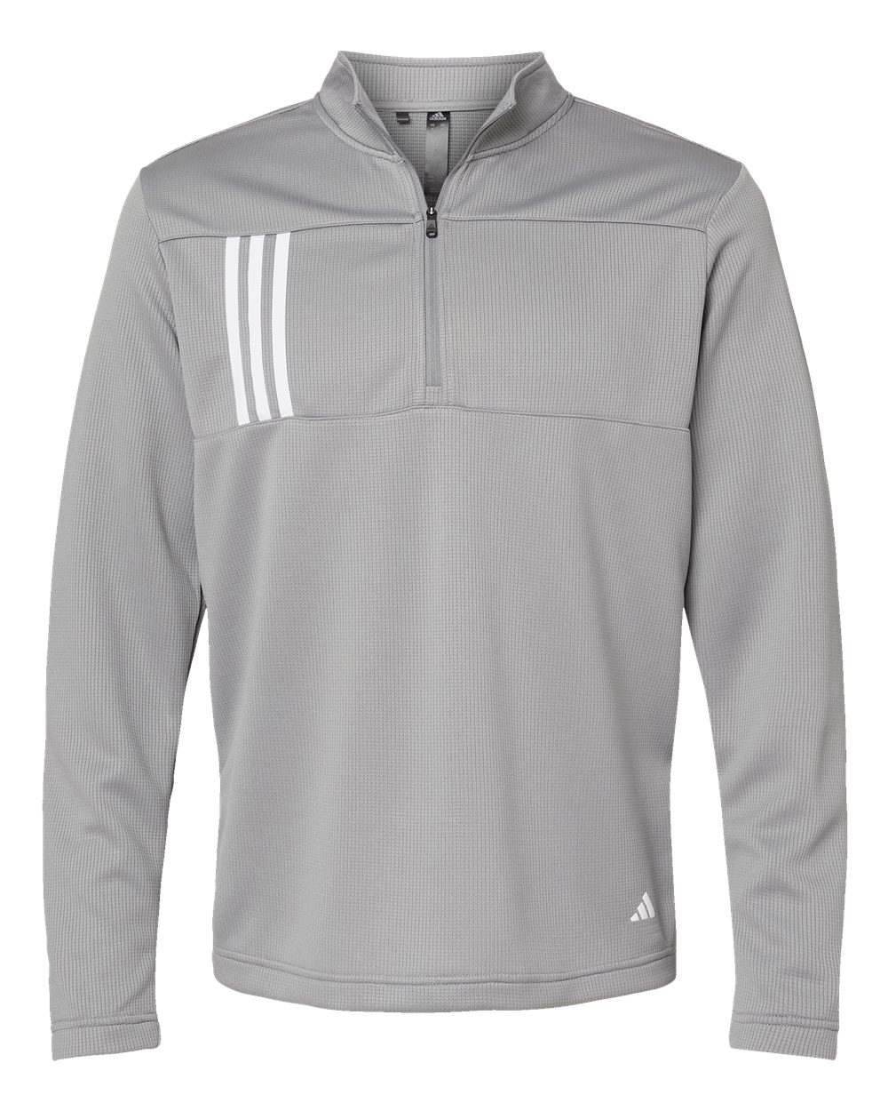 Adidas Men's 3-Stripes Double-Knit Quarter-Zip Pullover - A482 Grey Three- White