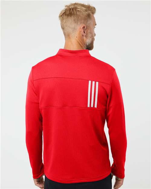 Adidas Men's 3-Stripes Double-Knit Quarter-Zip Pullover - A482 Team Collegiate Red- Grey Two