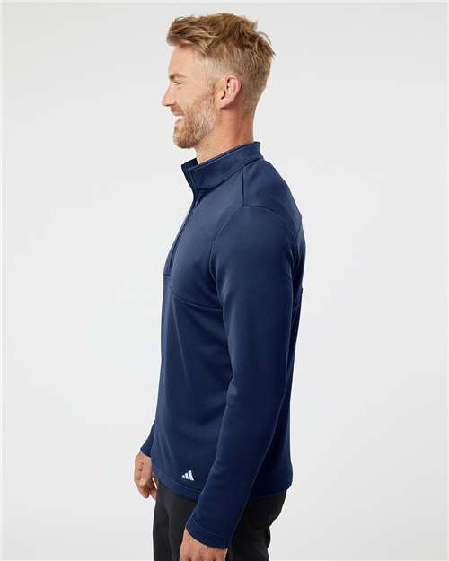 Adidas Men's 3-Stripes Double-Knit Quarter-Zip Pullover - A482 Team Navy Blue- Grey Two