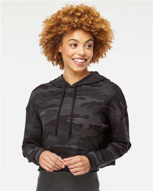 Independent Trading Co. Women’s Lightweight Crop Hooded Sweatshirt - AFX64CRP Black Camo