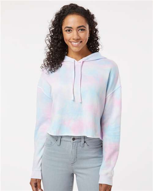 Independent Trading Co. Women’s Lightweight Crop Hooded Sweatshirt - AFX64CRP Tie Dye Cotton Candy