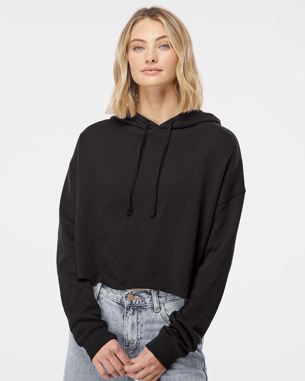 Independent Trading Co. Women’s Lightweight Crop Hooded Sweatshirt - AFX64CRP Black