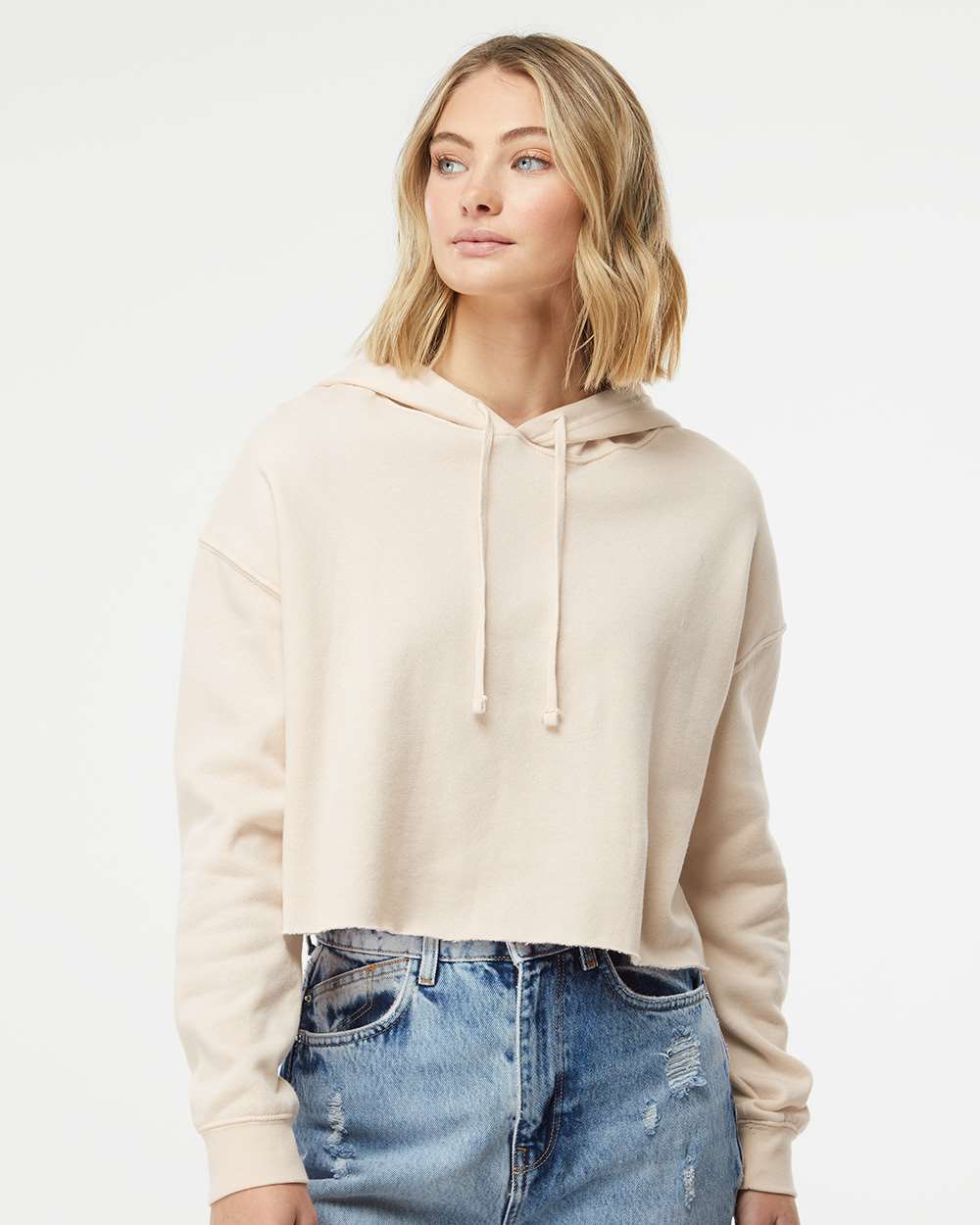 Independent Trading Co. Women’s Lightweight Crop Hooded Sweatshirt - AFX64CRP Bone