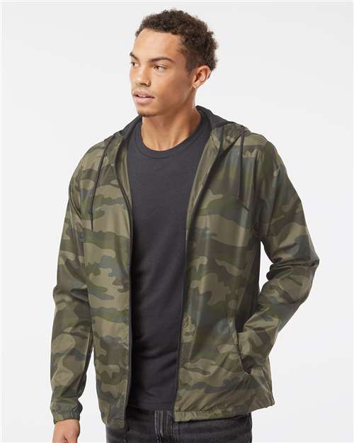 Independent Trading Co. Men's Lightweight Windbreaker Full-Zip Jacket - EXP54LWZ Forest Camo