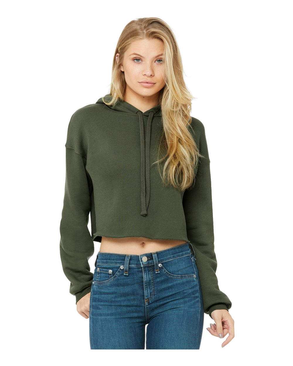 BELLA + CANVAS Women's Crop Fleece Hoodie Sweatshirt - 7502 Military Green