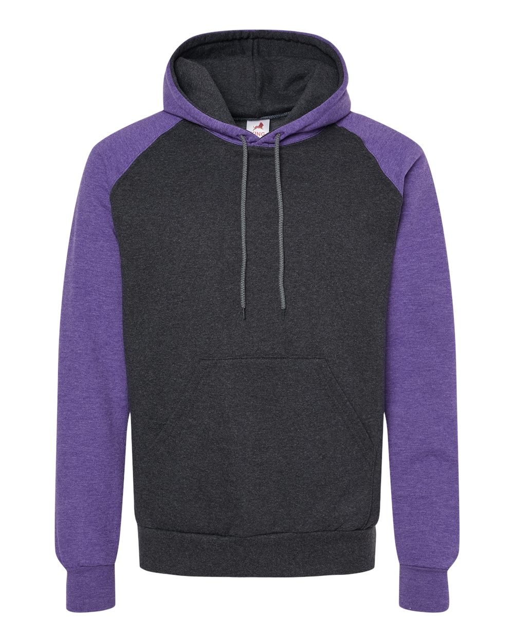 King Fashion Fleece Raglan Hooded Sweatshirt - KF4042 Dark Charcoal- Heather Purple