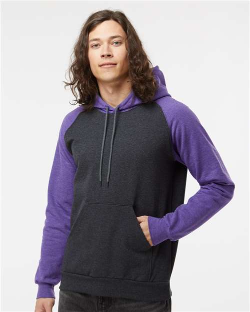 King Fashion Fleece Raglan Hooded Sweatshirt - KF4042 Dark Charcoal- Heather Purple
