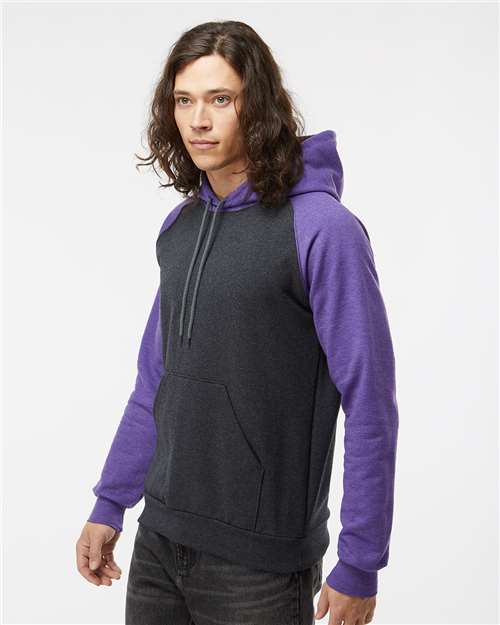 King Fashion Fleece Raglan Hooded Sweatshirt - KF4042 Dark Charcoal- Heather Purple