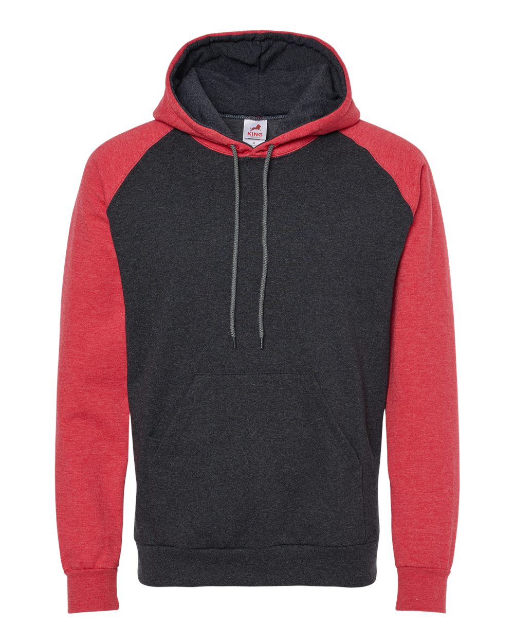 King Fashion Fleece Raglan Hooded Sweatshirt - KF4042 Dark Charcoal- Heather Red