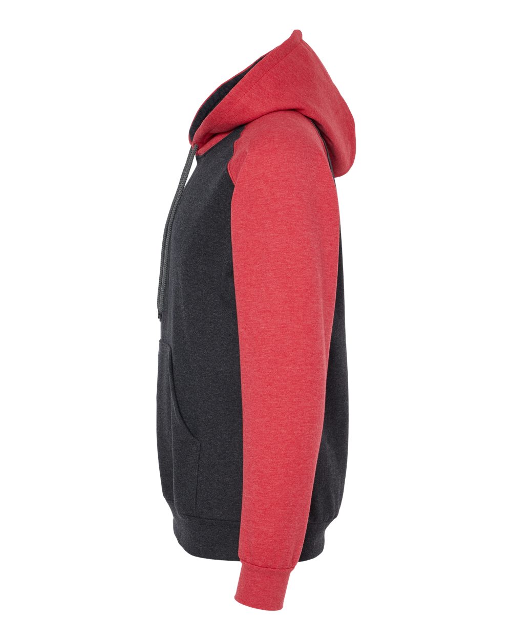 King Fashion Fleece Raglan Hooded Sweatshirt - KF4042 Dark Charcoal- Heather Red