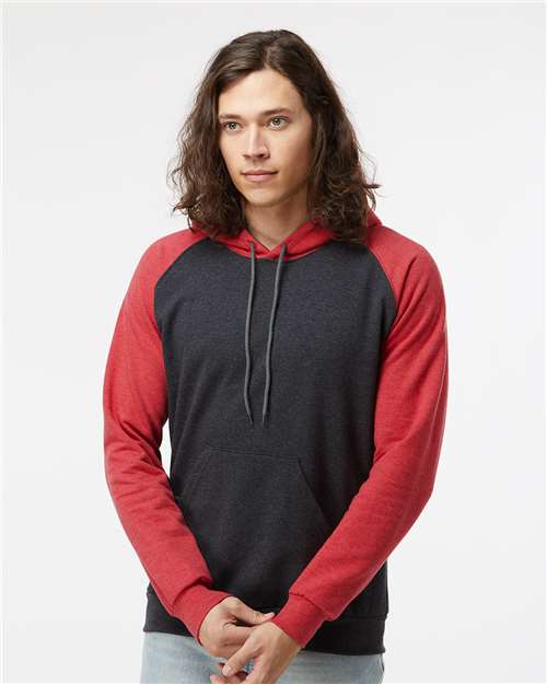 King Fashion Fleece Raglan Hooded Sweatshirt - KF4042 Dark Charcoal- Heather Red