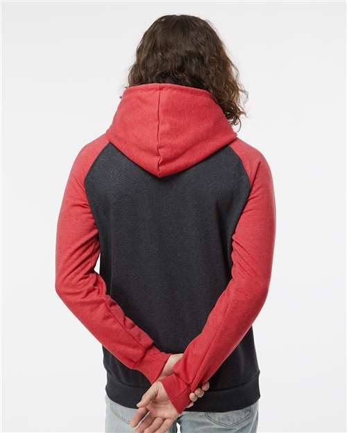 King Fashion Fleece Raglan Hooded Sweatshirt - KF4042 Dark Charcoal- Heather Red