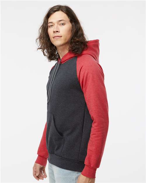 King Fashion Fleece Raglan Hooded Sweatshirt - KF4042 Dark Charcoal- Heather Red