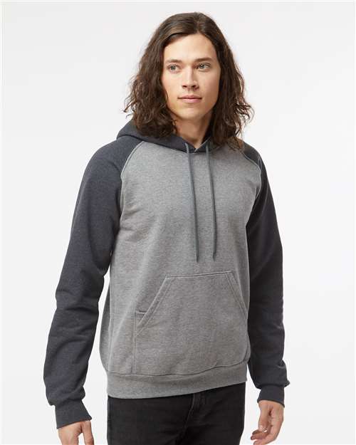 King Fashion Fleece Raglan Hooded Sweatshirt - KF4042 Grey Heather- Dark Charcoal