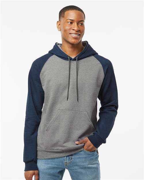King Fashion Fleece Raglan Hooded Sweatshirt - KF4042 Grey Heather- Heather Navy