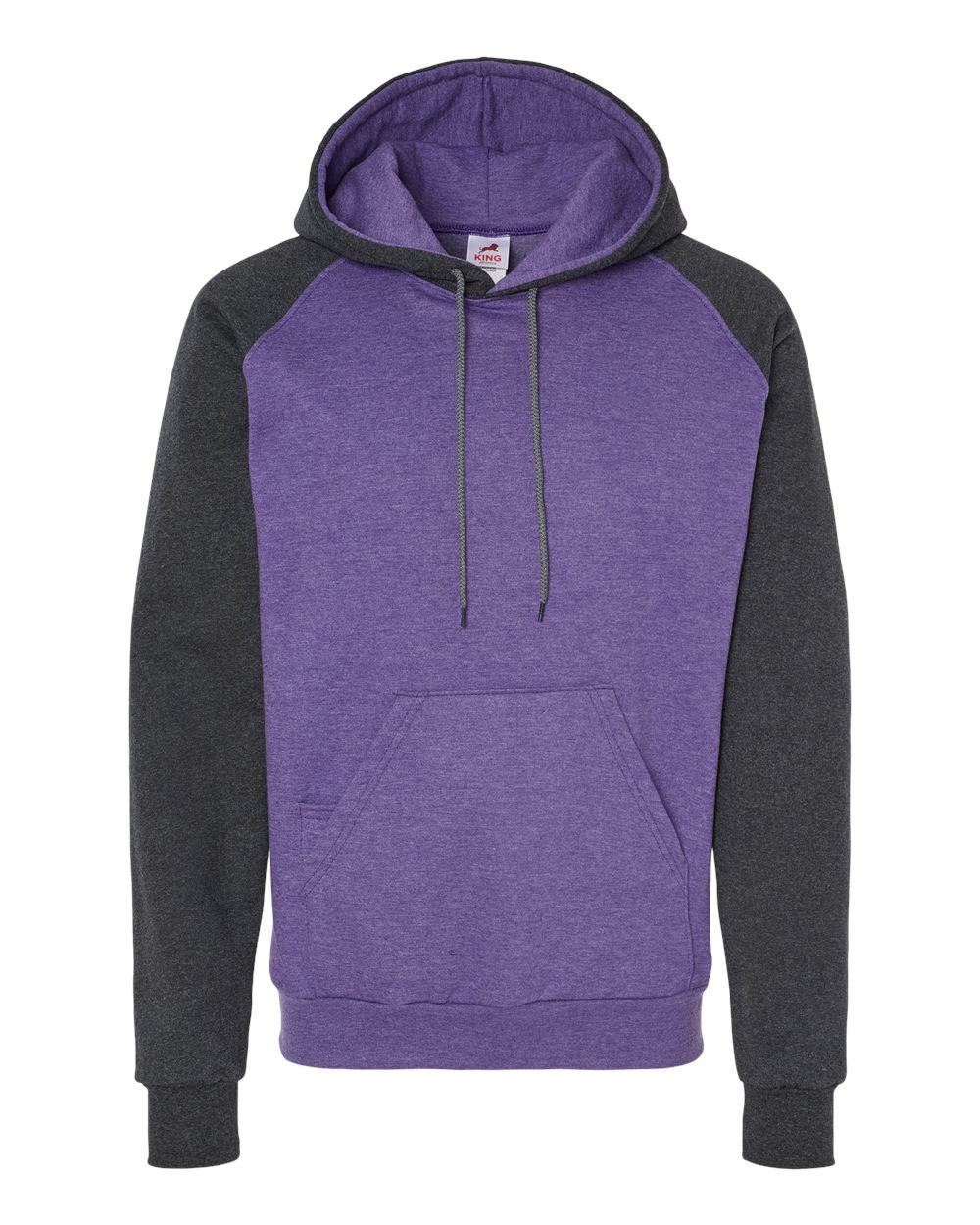 King Fashion Fleece Raglan Hooded Sweatshirt - KF4042 Heather Purple- Dark Charcoal
