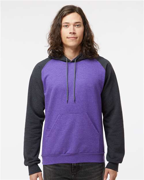King Fashion Fleece Raglan Hooded Sweatshirt - KF4042 Heather Purple- Dark Charcoal
