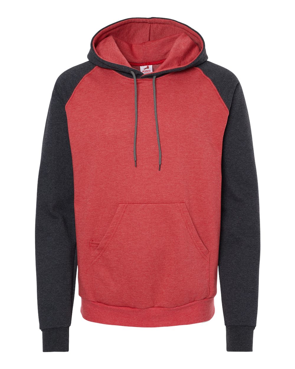 King Fashion Fleece Raglan Hooded Sweatshirt - KF4042 Heather Red- Dark Charcoal