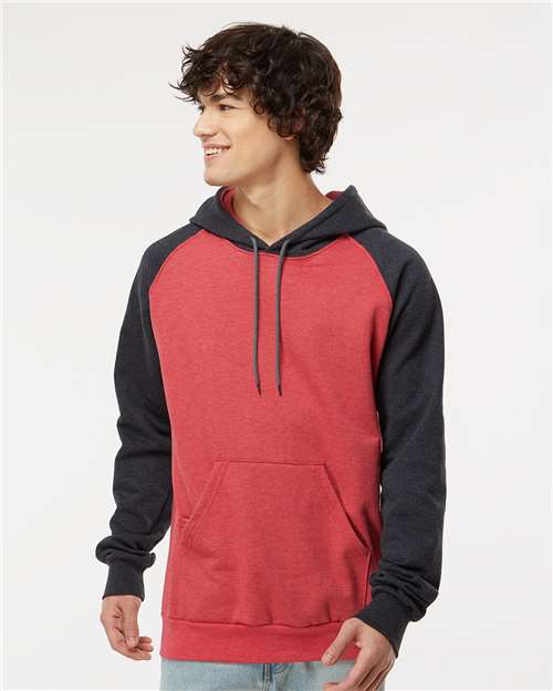 King Fashion Fleece Raglan Hooded Sweatshirt - KF4042 Heather Red- Dark Charcoal