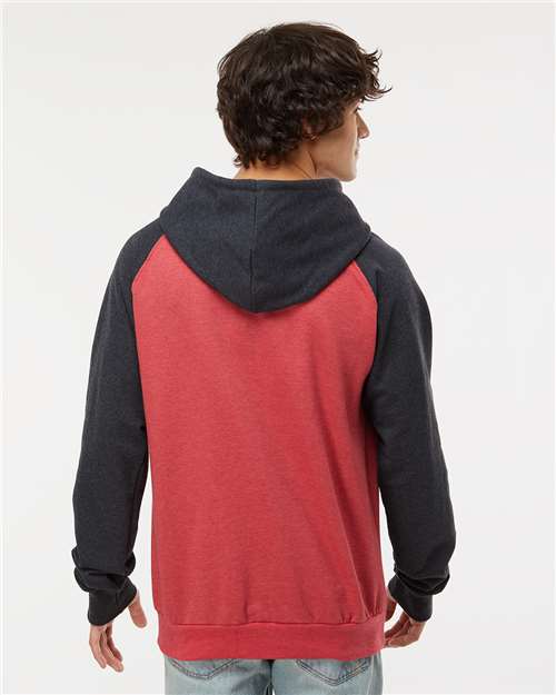 King Fashion Fleece Raglan Hooded Sweatshirt - KF4042 Heather Red- Dark Charcoal