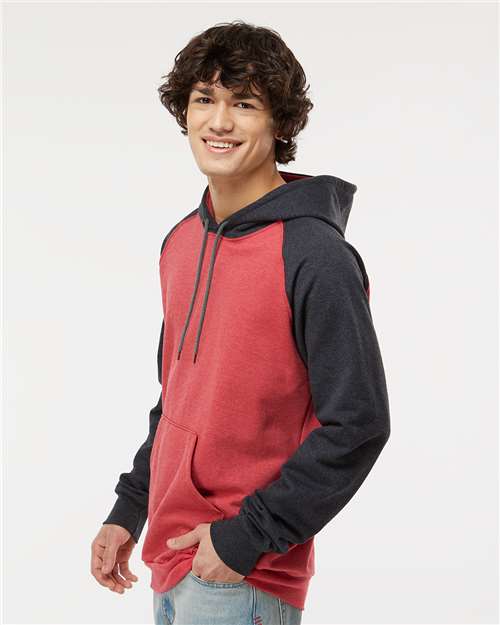 King Fashion Fleece Raglan Hooded Sweatshirt - KF4042 Heather Red- Dark Charcoal