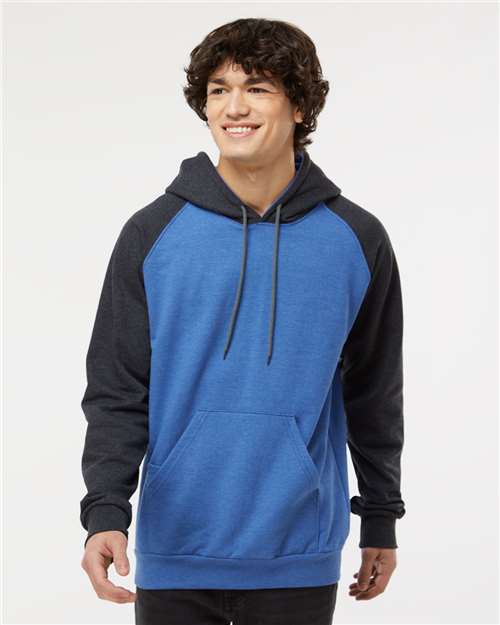 King Fashion Fleece Raglan Hooded Sweatshirt - KF4042 Heather Royal- Dark Charcoal