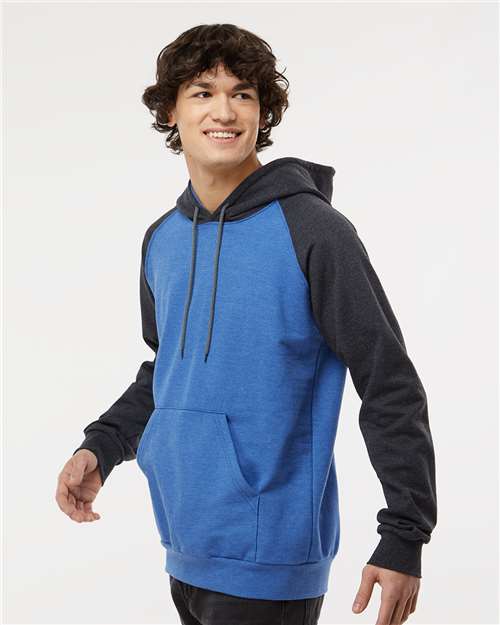 King Fashion Fleece Raglan Hooded Sweatshirt - KF4042 Heather Royal- Dark Charcoal