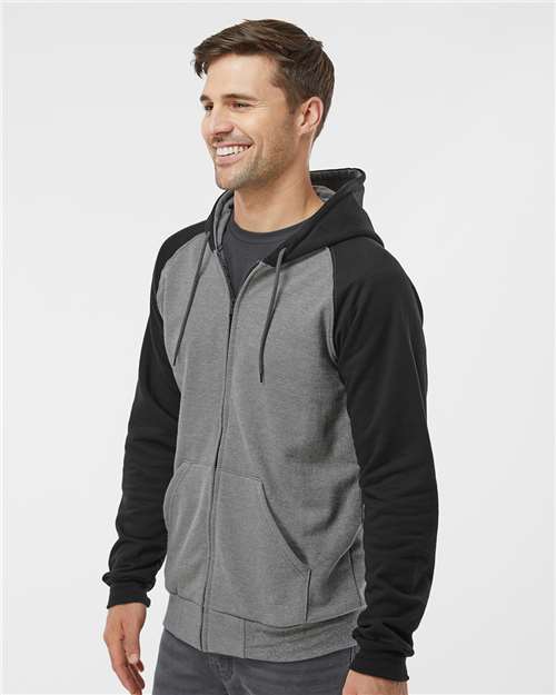 King Fashion Fleece Raglan Hooded Full-Zip Sweatshirt - KF4048 Grey Heather- Black