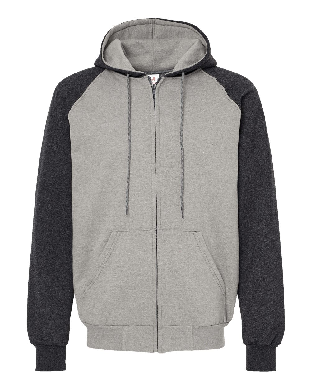 King Fashion Fleece Raglan Hooded Full-Zip Sweatshirt - KF4048 Grey Heather- Dark Charcoal