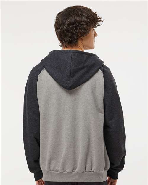 King Fashion Fleece Raglan Hooded Full-Zip Sweatshirt - KF4048 Grey Heather- Dark Charcoal