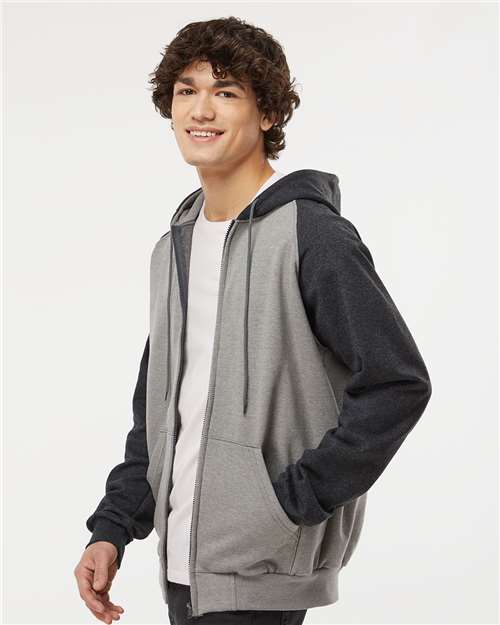 King Fashion Fleece Raglan Hooded Full-Zip Sweatshirt - KF4048 Grey Heather- Dark Charcoal