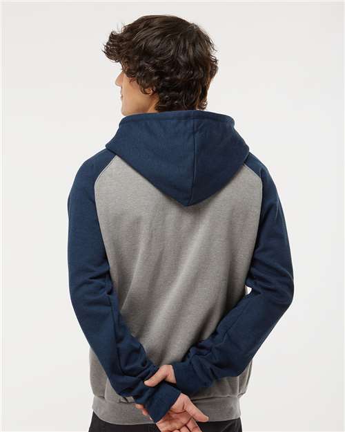 King Fashion Fleece Raglan Hooded Full-Zip Sweatshirt - KF4048 Grey Heather- Navy