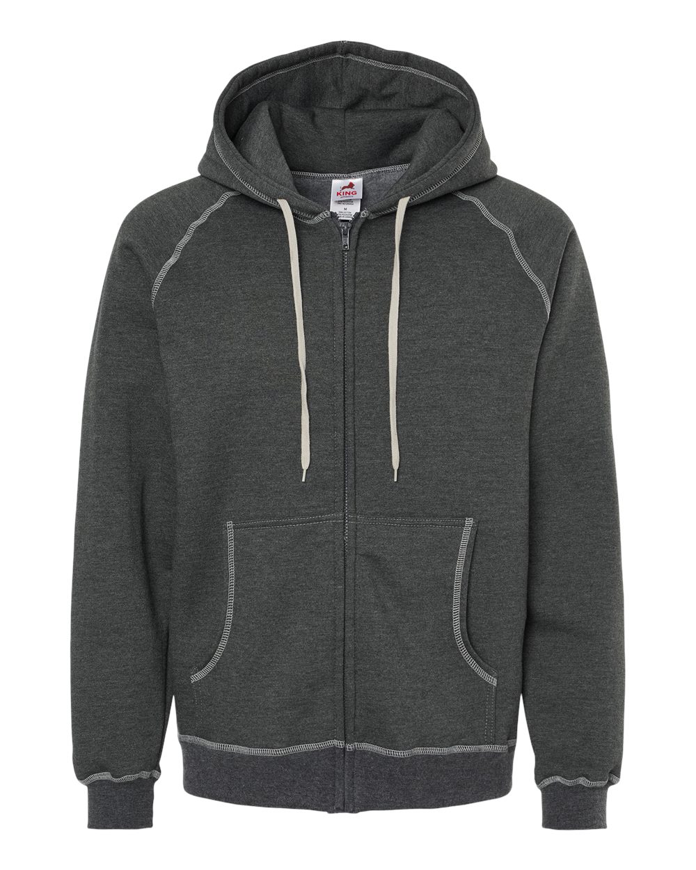 King Fashion Extra Heavy Full-Zip Hooded Sweatshirt - KP8017 Charcoal Mix