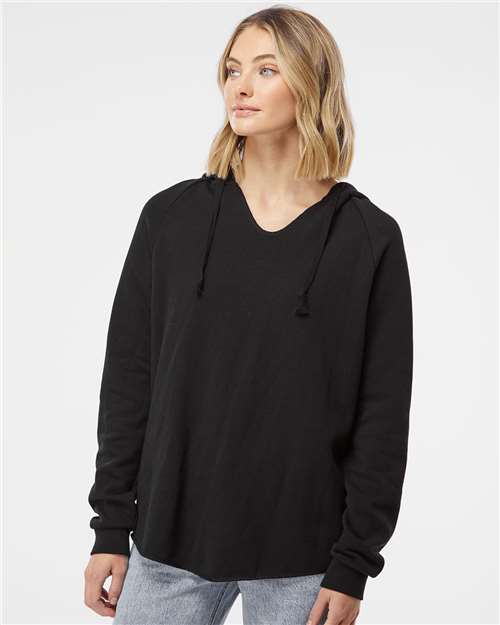 Independent Trading Co. Women’s Lightweight California Wave Wash Hooded Sweatshirt - PRM2500 Black