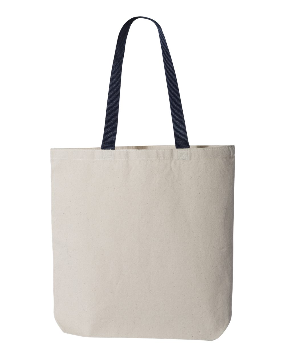 Q-Tees 11L Canvas Tote with Contrast-Color Handles - Q4400 Natural- Navy