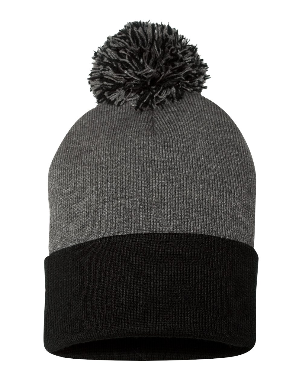 Sportsman 12" Pom-Pom Cuffed Beanie - SP15 Dark Heather Grey- Black