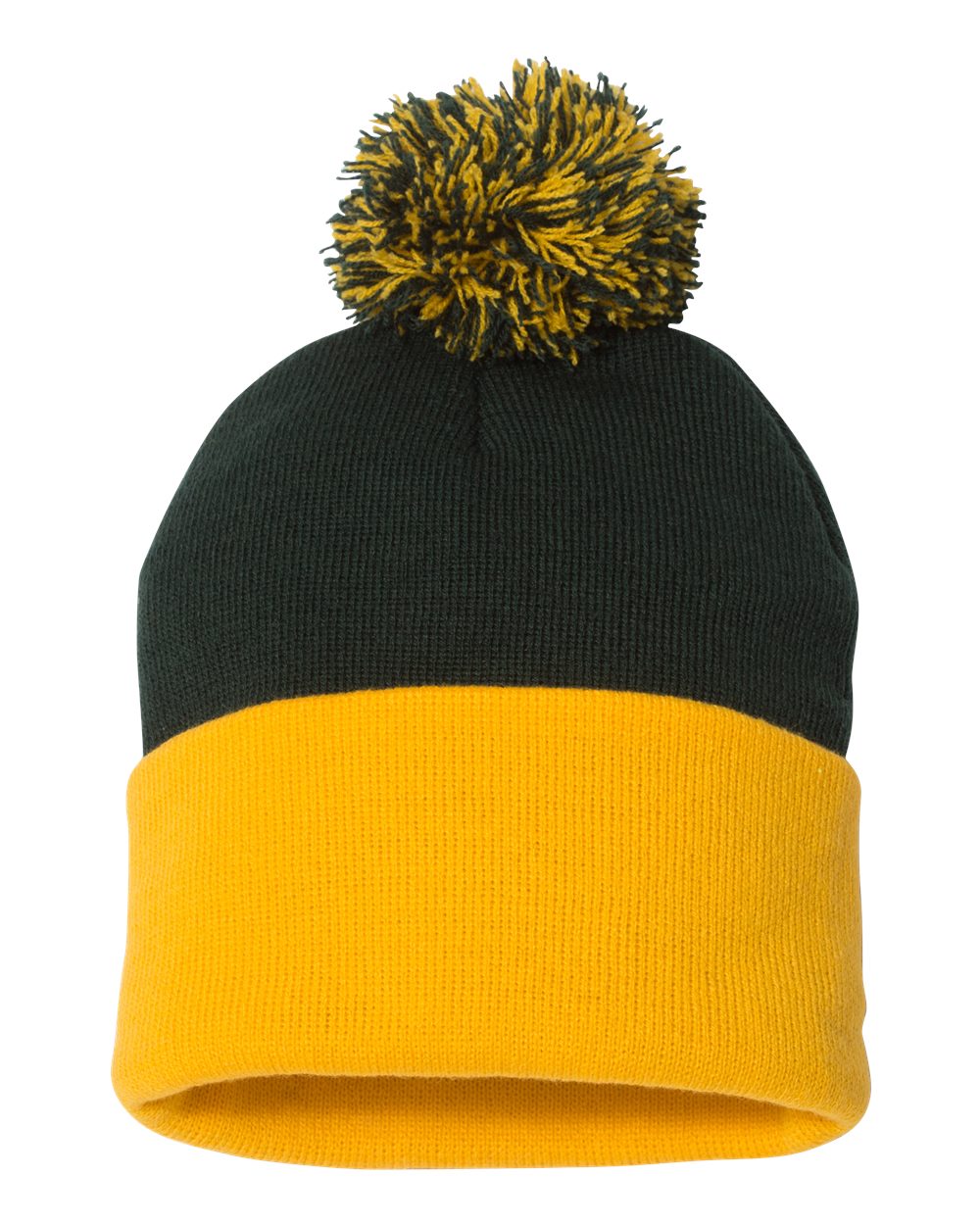 Sportsman 12" Pom-Pom Cuffed Beanie - SP15 Forest- Gold