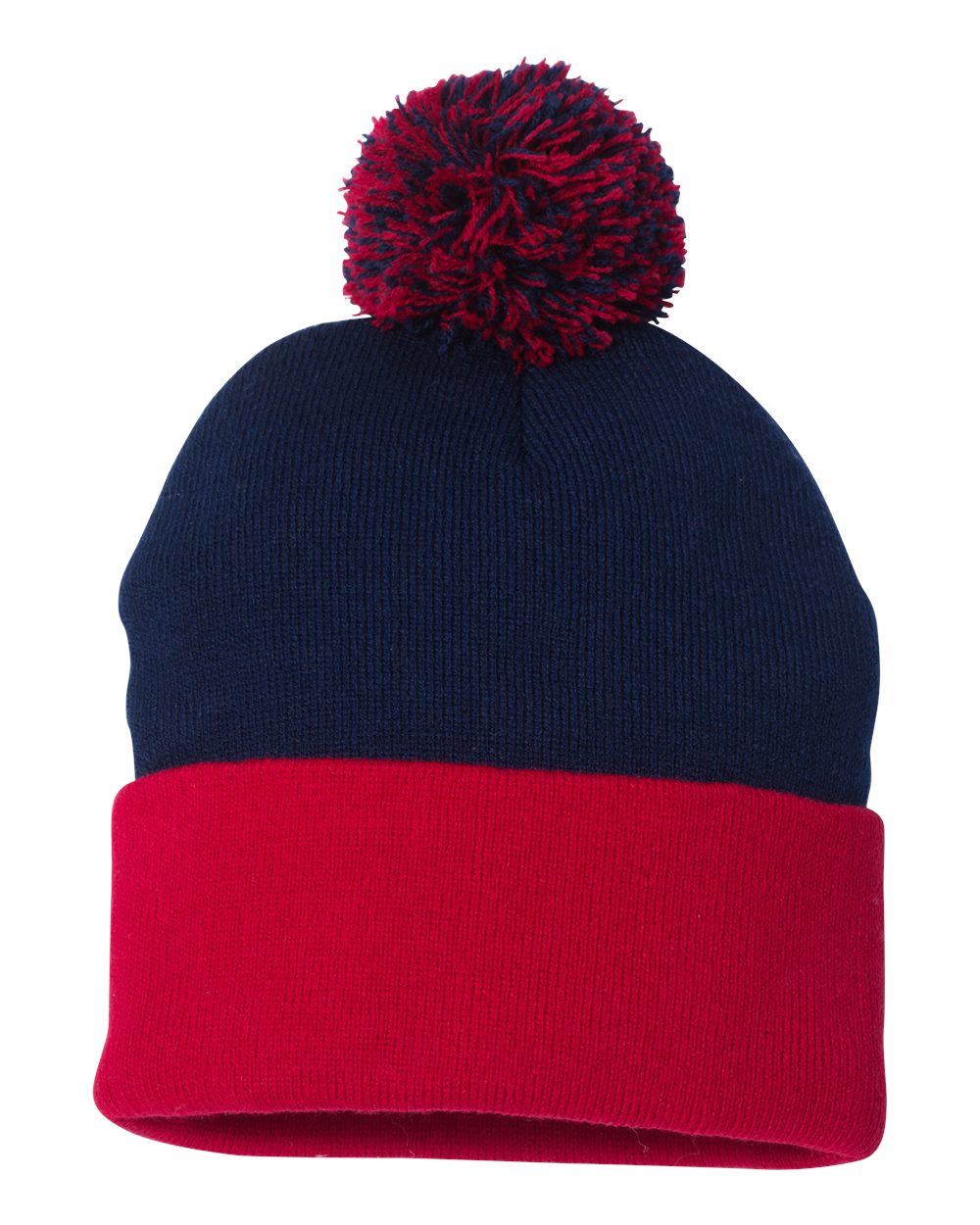 Sportsman 12" Pom-Pom Cuffed Beanie - SP15 Navy- Red