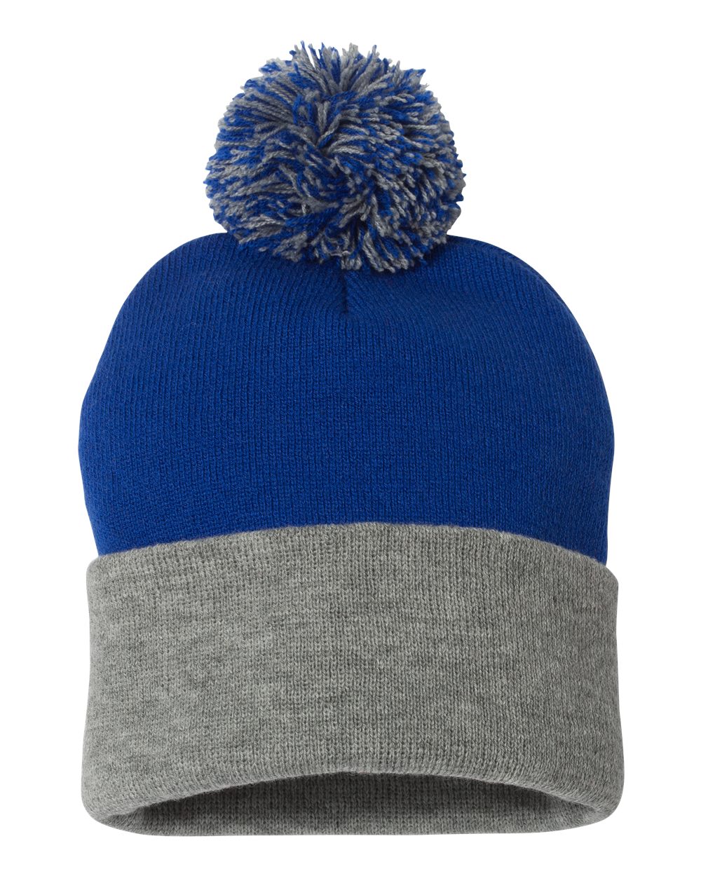 Sportsman 12" Pom-Pom Cuffed Beanie - SP15 Royal- Light Heather Grey