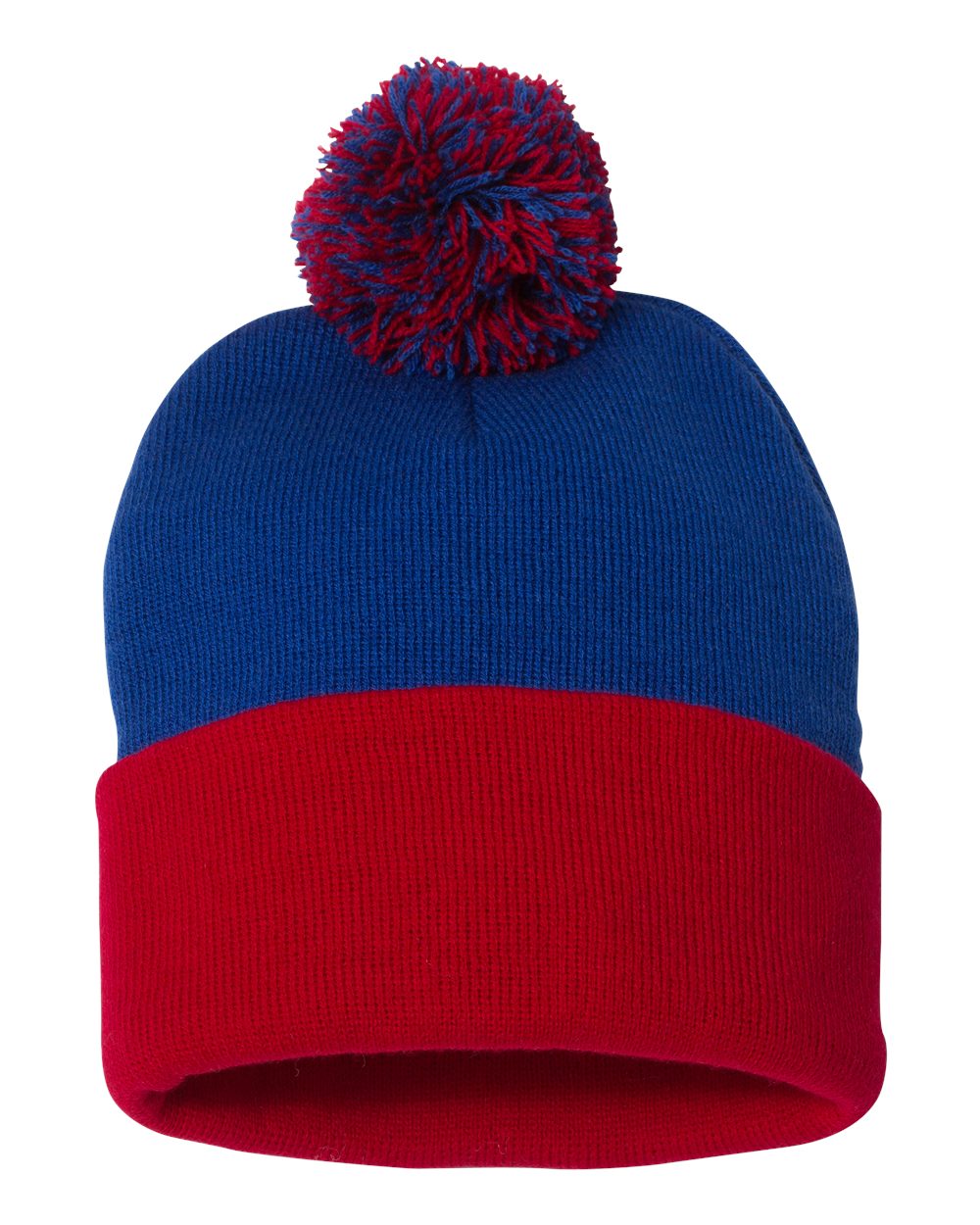 Sportsman 12" Pom-Pom Cuffed Beanie - SP15 Royal- Red