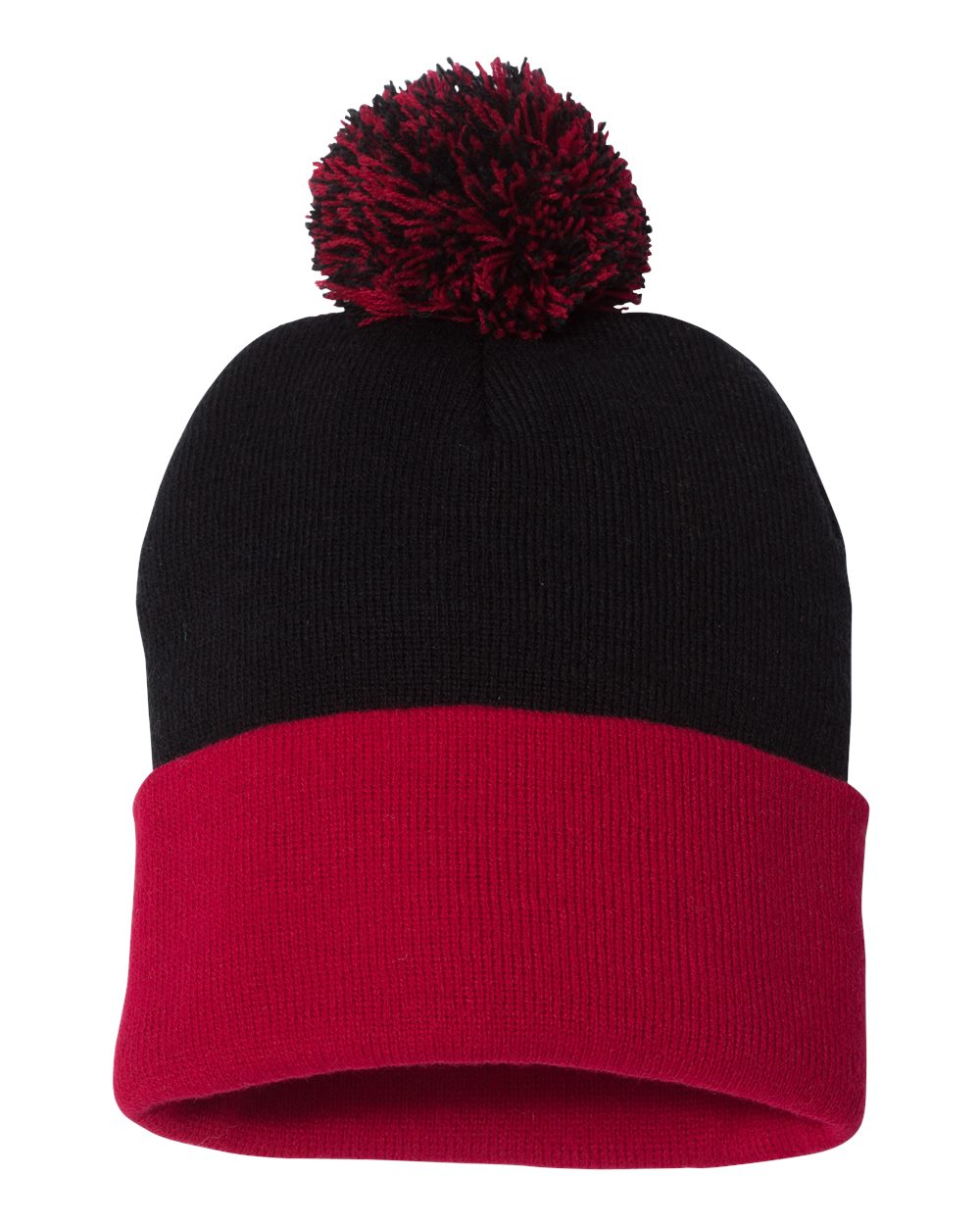 Sportsman 12" Pom-Pom Cuffed Beanie - SP15 Black- Red