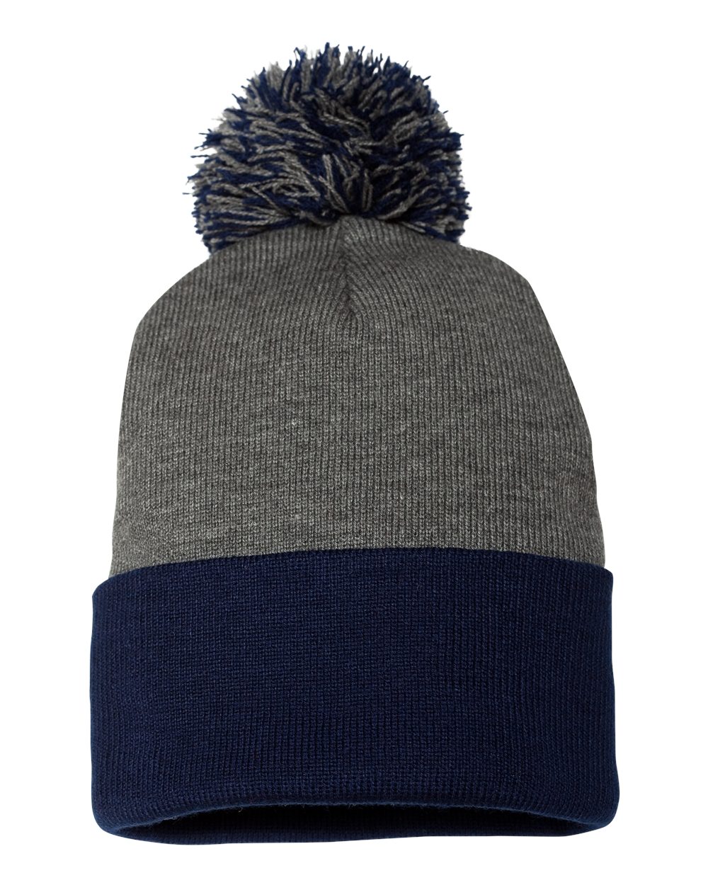 Sportsman 12" Pom-Pom Cuffed Beanie - SP15 Dark Heather Grey- Navy
