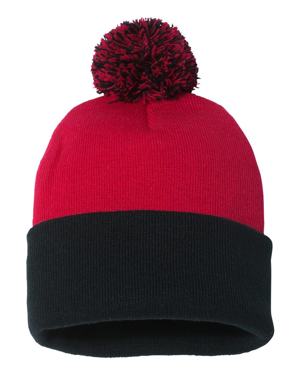 Sportsman 12" Pom-Pom Cuffed Beanie - SP15 Red- Black