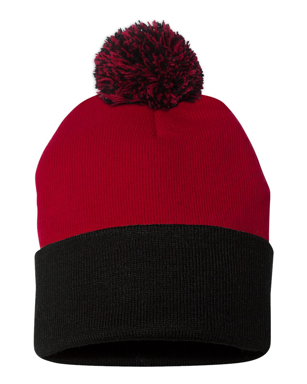 Sportsman 12" Pom-Pom Cuffed Beanie - SP15 Red- Black