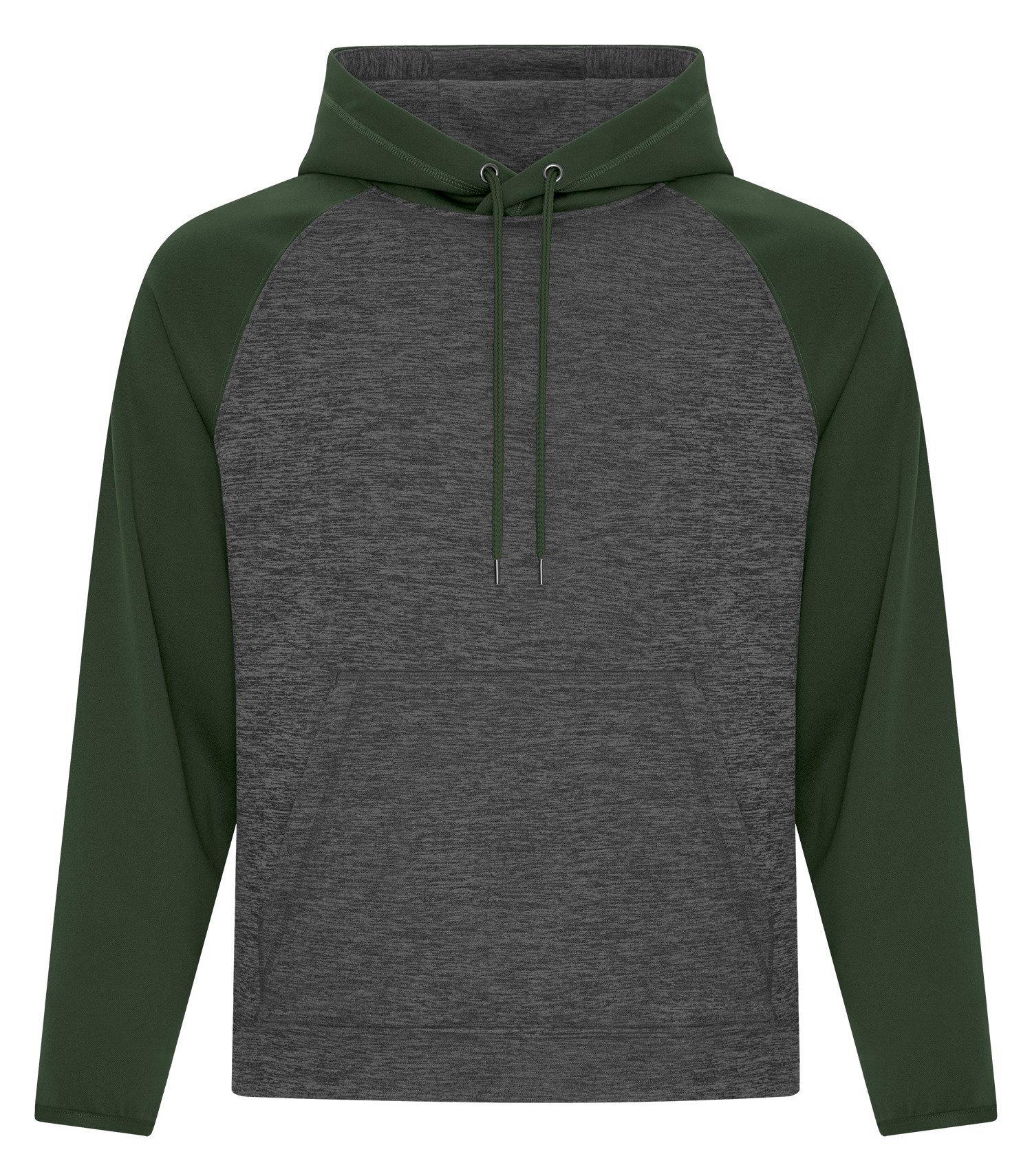 ATCᴹᶜ ATC™ DYNAMIC HEATHER FLEECE TWO TONE HOODED SWEATSHIRT. F2047 Charcoal Dynamic-Forest Green
