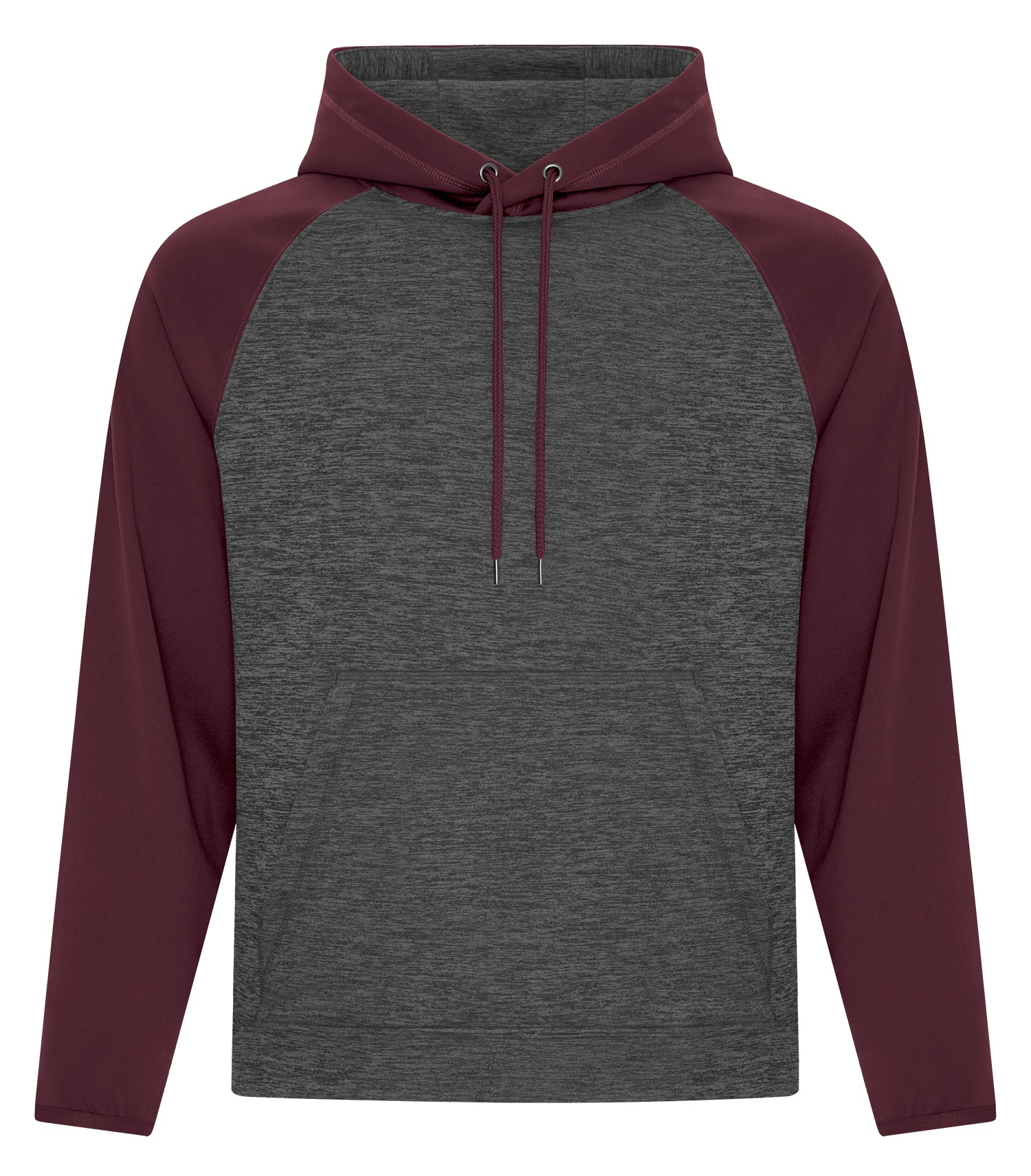 ATCᴹᶜ ATC™ DYNAMIC HEATHER FLEECE TWO TONE HOODED SWEATSHIRT. F2047 Charcoal Dynamic-Maroon