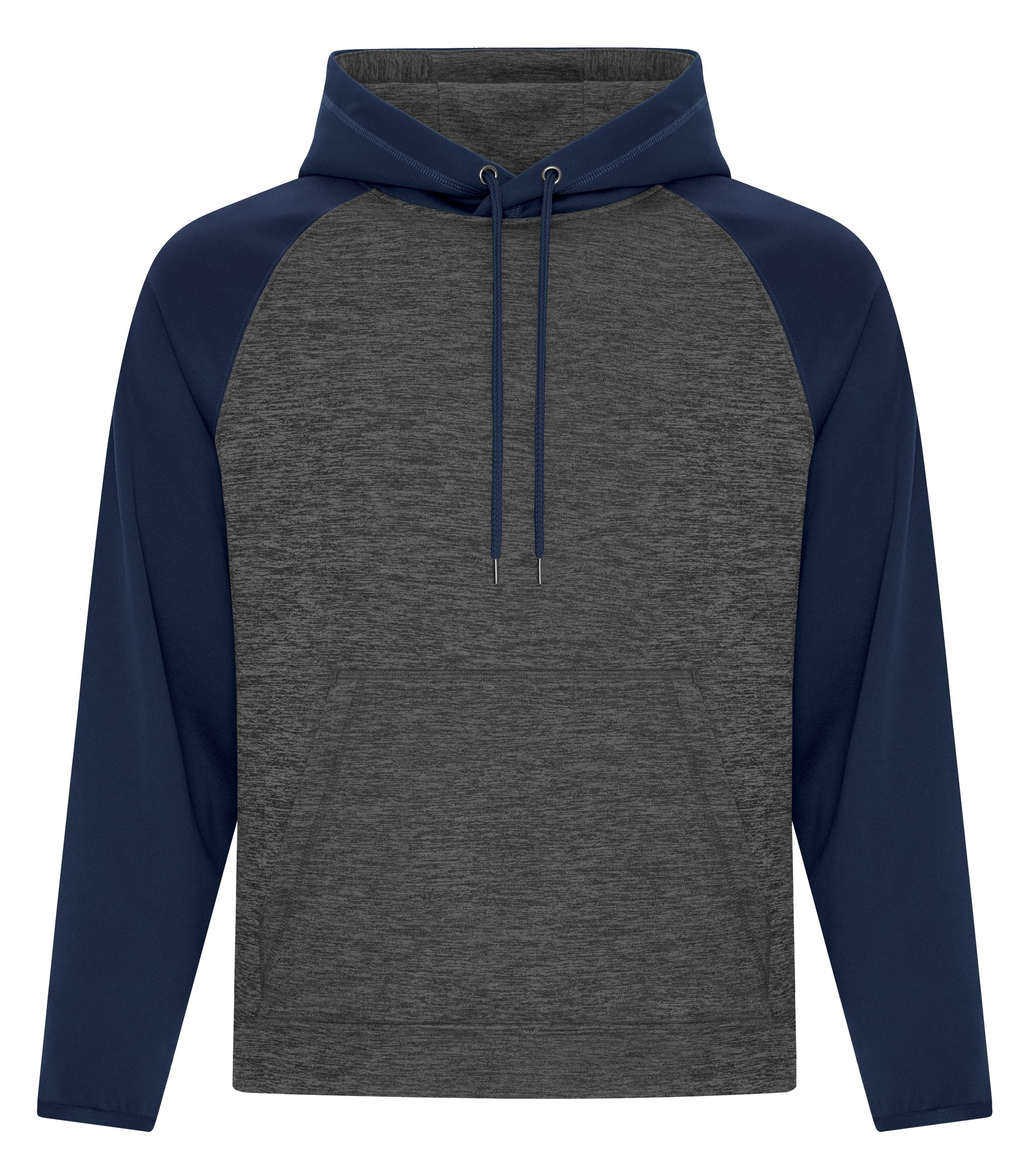 ATCᴹᶜ ATC™ DYNAMIC HEATHER FLEECE TWO TONE HOODED SWEATSHIRT. F2047 Charcoal Dynamic-True Navy